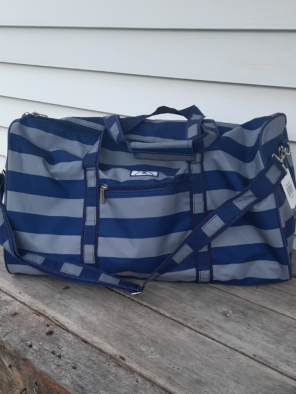 Norwegian Cruise Lines Striped Navy Gray Duffel Bag Heavy Shouldet Strap NWT